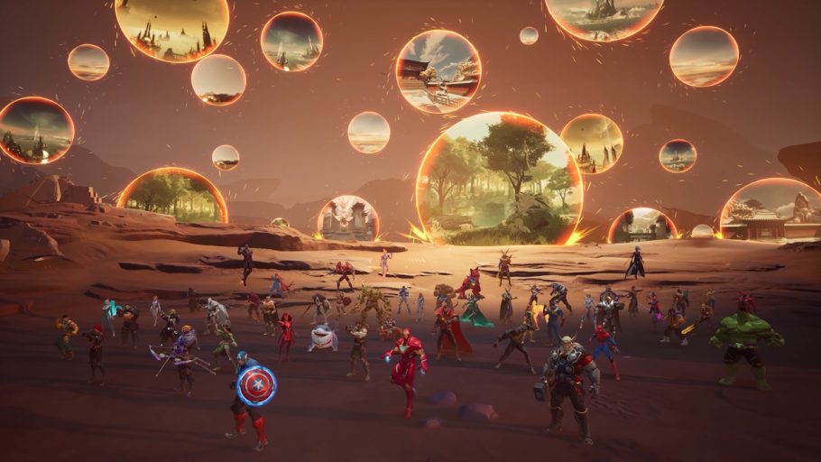 Heróis reunidos no modo Avengers: Endgame de Marvel Rivals