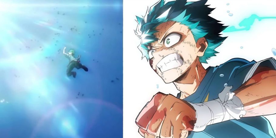 Izuku Midoriya usando as brasas do One For All