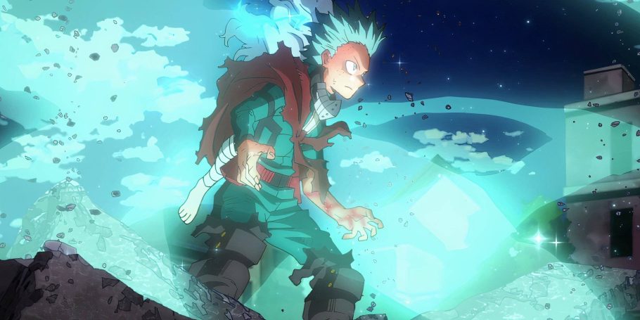 Izuku Midoriya usando o poder de Eri durante a luta contra Overhaul
