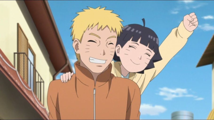 Naruto carregando Himawari nos ombros