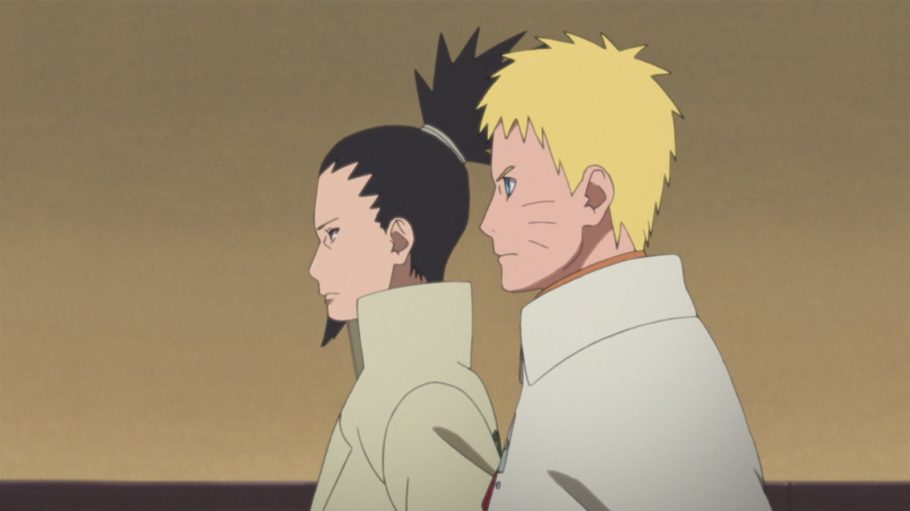 Shikamaru e Naruto durante a era do Hokage