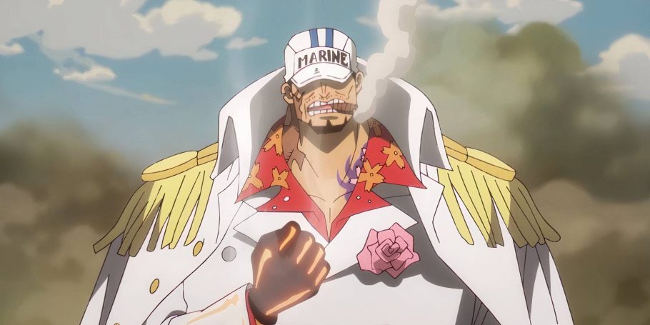 Akainu cerrando o punho em One Piece
