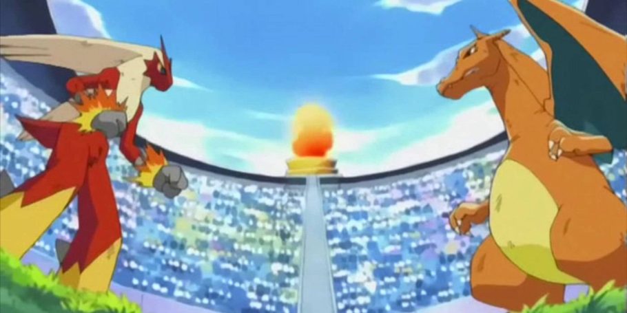 Charizard de Ash contra Blaziken de Harrison