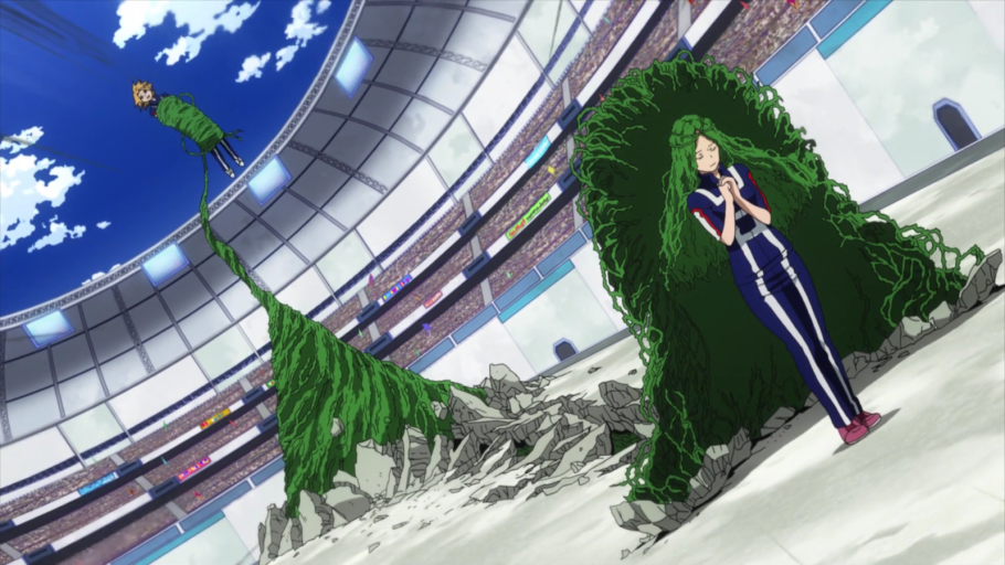 Ibara Shiozaki usando suas vinhas em My Hero Academia