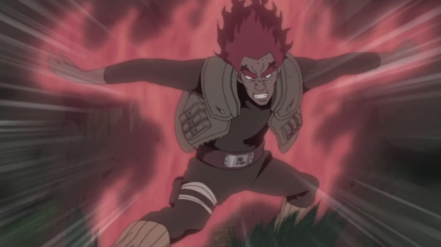 Might Guy durante a batalha contra Madara Uchiha após abrir os Oito Portões Internos