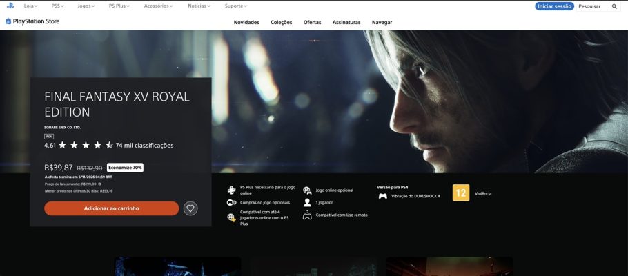 Comparação de preço de jogo na PS Store