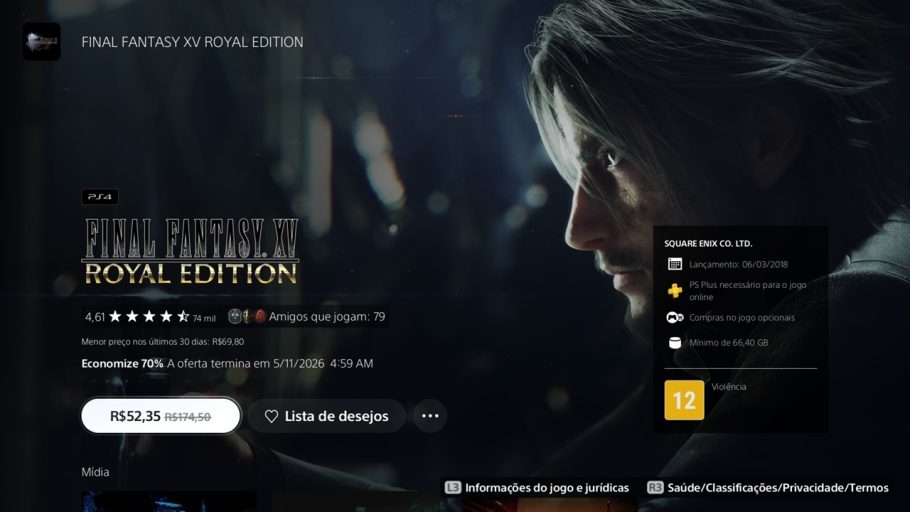 Outro valor exibido para o mesmo jogo na PS Store